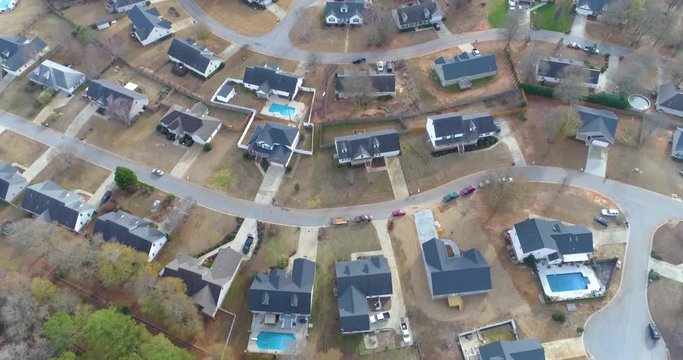 Aerial Drone Footage over a neighborhood in a rural area