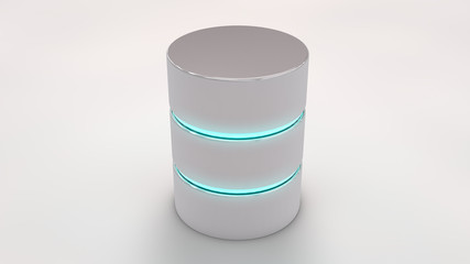 database icon with blue stripes glowing,isolated on white. 3d render