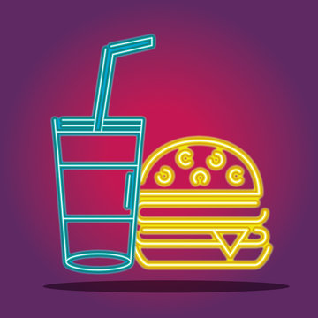 humburger and soda neon icons sign decoration
