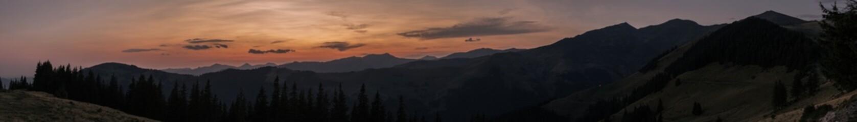 Breathtaking view of sunset over beautiful Romanian mountain at Rodna mountain area.