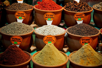 Ethnic market of Istanbul with various items and food
