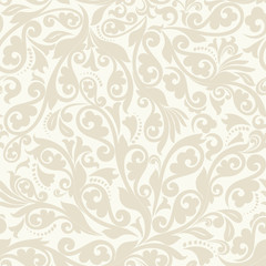 Fototapeta na wymiar Seamless light background with beige pattern in baroque style. Vector retro illustration. Ideal for printing on fabric or paper.