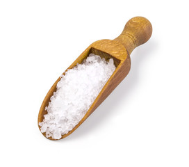 Sea salt on wooden scoop