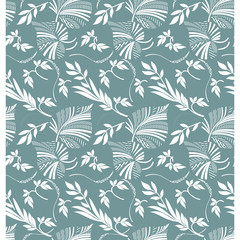 Seamless grey background with white leaves, design for packaging in trendy linear style. Ideal for printing on fabric or paper. Vector illustration.