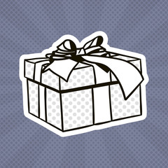 Gift Box Pop Art Retro Style Of Present With Ribbon And Bow On Grey Dots Background Vector Illustration