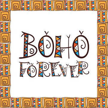 Tribal boho lettering word print vector. Ethic style or aztec ornament print. Summer poster or t-shirt apparel design.