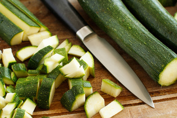 Fresh zucchini on wooden board