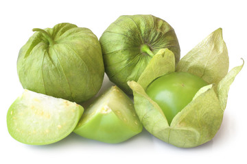 Fresh green tomatillos (Physalis philadelphica) with a husk