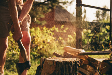 a guy chopping wood