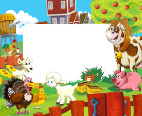 Fototapeta premium cartoon scene with farm animals - frame for different usage - illustration for children