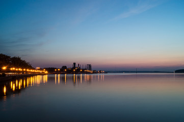 Obraz premium Night pond in Izhevsk city