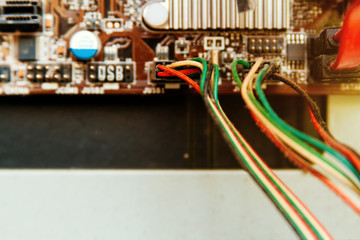 Macro close-up of motherboard connectors of a computer