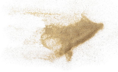 Pile desert sand isolated on white background, top view