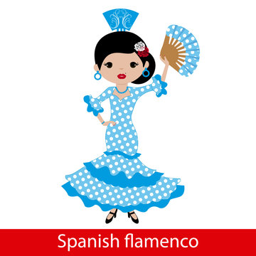 Girl in blue flamenco dress