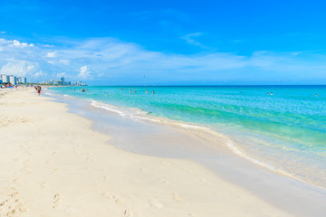 Miami South Beach at sunny summer day at the Caribbean sea, world famous travel location in Florida, USA