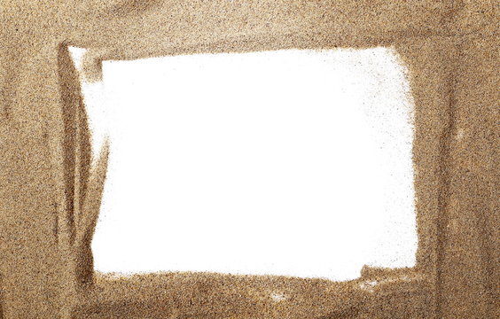 pile desert sand isolated on white background, frame texture