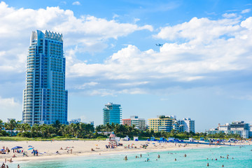 Fototapeta na wymiar Miami South Beach at sunny summer day at the Caribbean sea, world famous travel location in Florida, USA