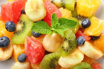 Delicious fruit salad, closeup