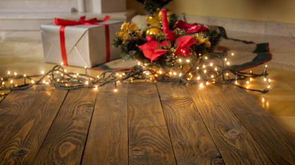 Beautiful living room decorated with lights and present for Christmas
