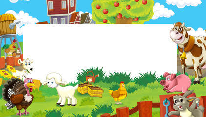 Fototapeta premium cartoon scene with farm animals - frame for different usage - illustration for children