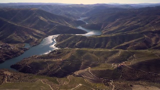 Aerial shot Alto Douro Wine Region, Douro, Portugal
