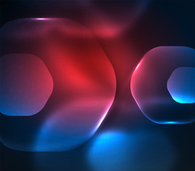 Blurred transparent hexagons on dark, digital abstract background
