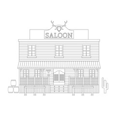 Bar in the wild west on isolated white background. Children's coloring. Vector illustration