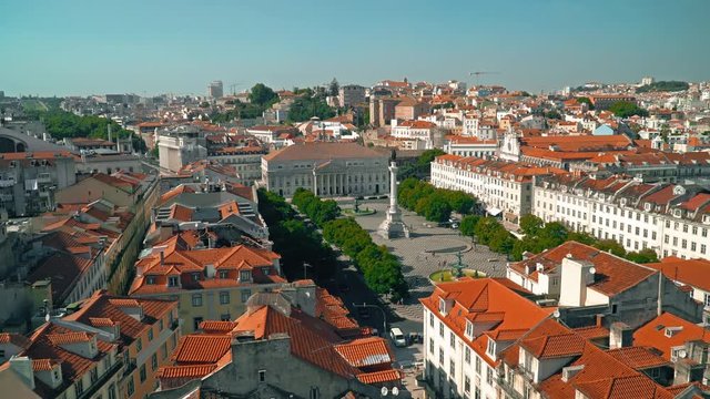 Aerial View Of Rossio Square (Pedro IV Square) In Lisbon, Portugal