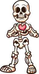 Cartoon skeleton making a heart with its hands. Vector clip art illustration with simple gradients. All in a single layer.