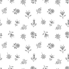 Vector seamless hand drawn pattern, decorative stylized childish flowers Doodle style, graphic illustration Ornamental cute hand drawing in brown colors Series of doodle, cartoon, sketch illustrations