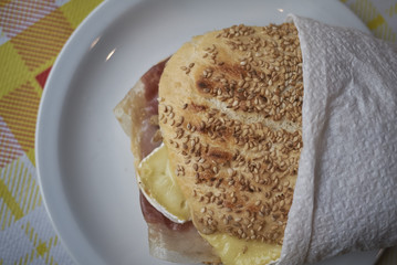 Sandwich with ham and brie