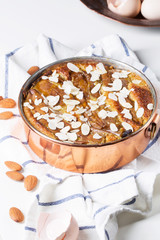 
Pear cake with almond paste, vertical, selective focus