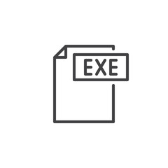 Exe format document line icon, outline vector sign, linear style pictogram isolated on white. File formats symbol, logo illustration. Editable stroke
