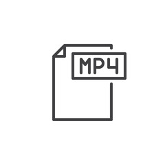 Mp4 format document line icon, outline vector sign, linear style pictogram isolated on white. File formats symbol, logo illustration. Editable stroke