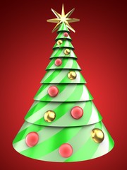 3d Christmas tree over red