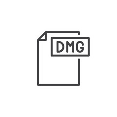 Dmg format document line icon, outline vector sign, linear style pictogram isolated on white. File formats symbol, logo illustration. Editable stroke