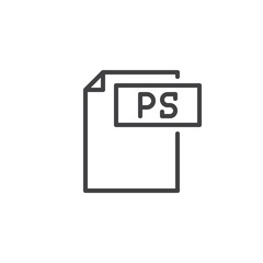 Ps format document line icon, outline vector sign, linear style pictogram isolated on white. File formats symbol, logo illustration. Editable stroke
