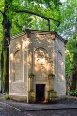 Old antique ice house in the castle park in Pszczyna. Eiskeller Tower in neo roman style in the...