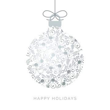 Happy Holidays Silver Swirls Ornament on White Background 1