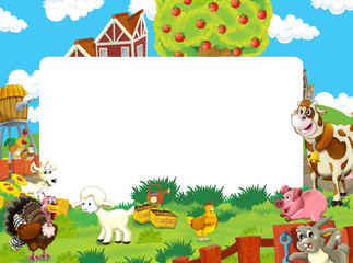 cartoon scene with farm animals - frame for different usage - illustration for children