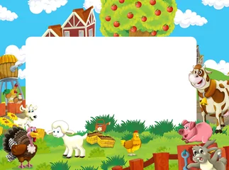 Fotobehang Boerderij cartoon scene with farm animals - frame for different usage - illustration for children  © honeyflavour