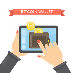 Woman with bitcoin wallet.