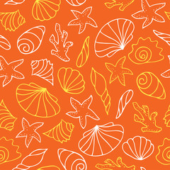 Seashells on orange background.
