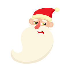 Cute Santa Claus, upset, confused facial expression, cartoon vector illustration.