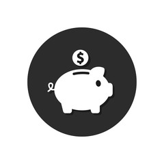 Piggy Bank Icon on Round Black Button vector illustration