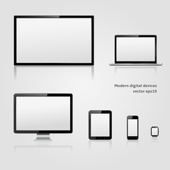 Modern technology digital devices with blank screen