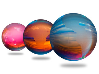 Abstract transparent world with colorful inside isolated on white background