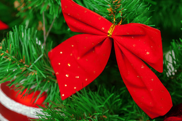 Christmas tree with ornaments, close-up