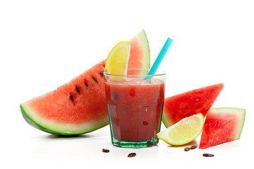 Watermelon drink in glasses with slice