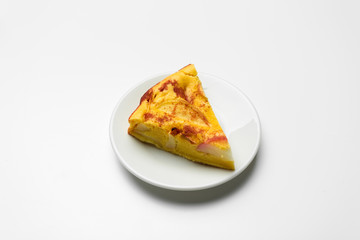 a piece of apple pie on a white background